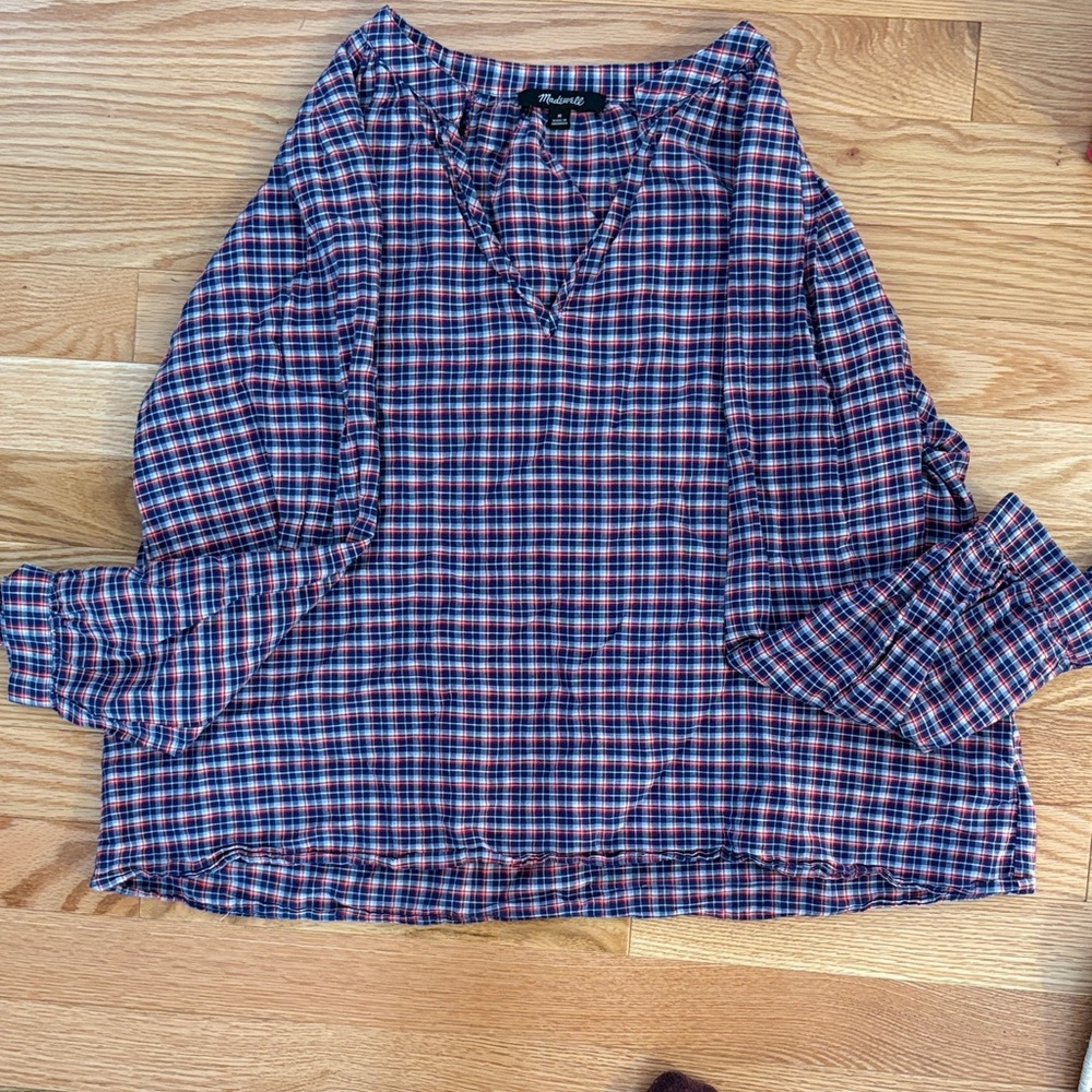 Madewell Blue and Red Plaid Button Down Shirt